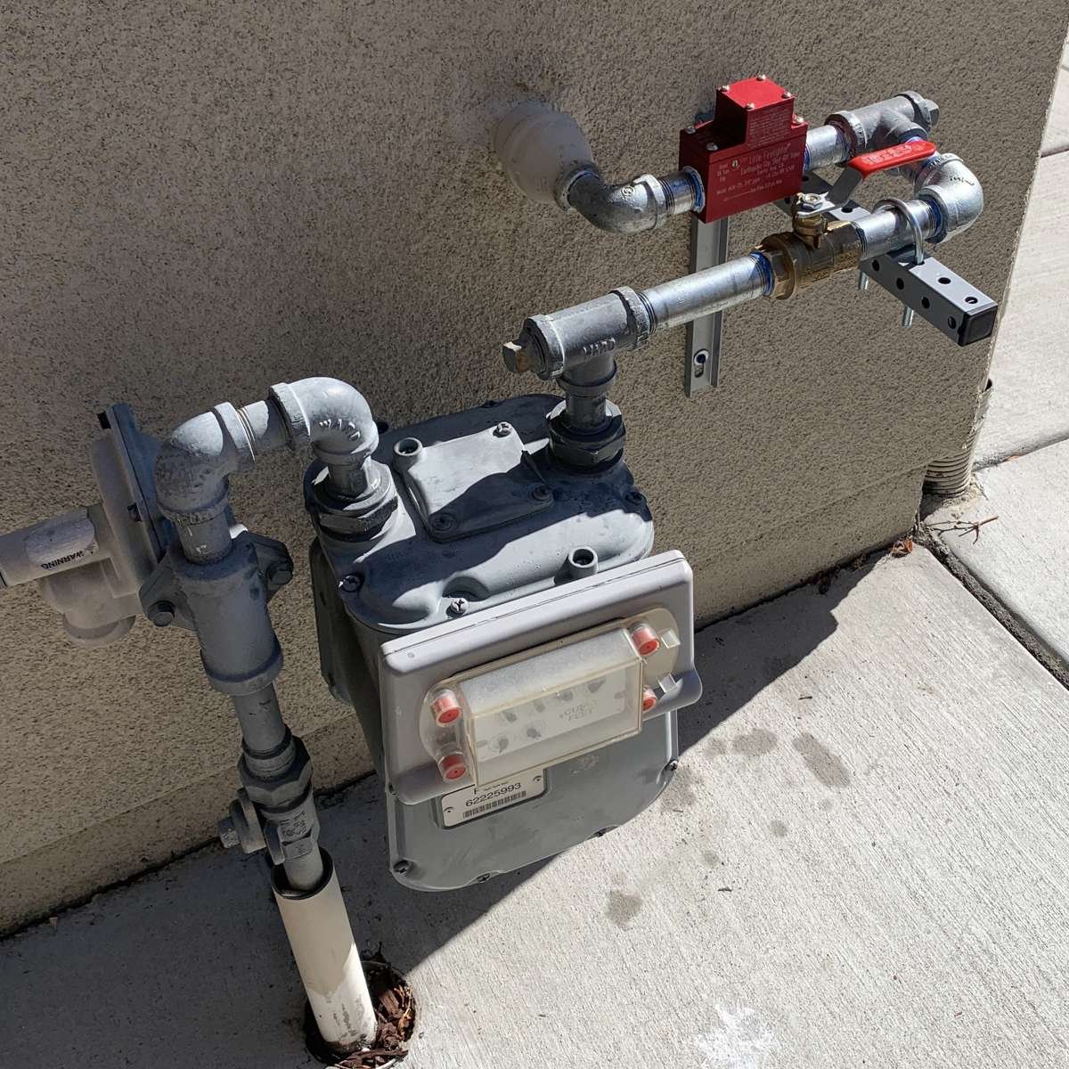 Gas meter with new galvanized piping and seismic shut-off valve