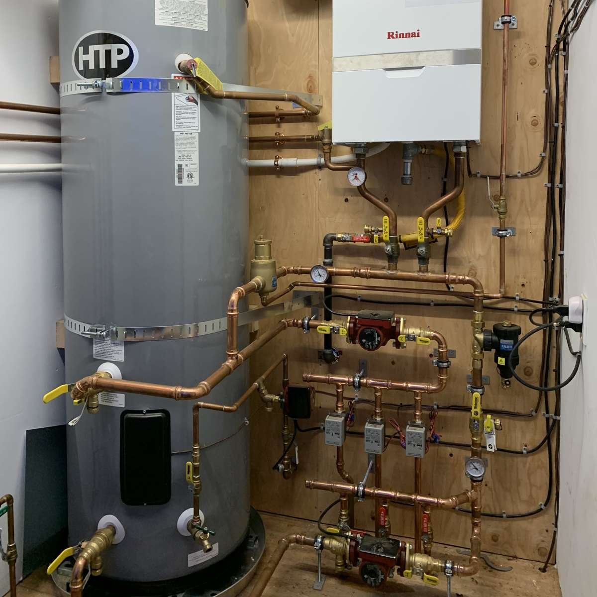 Boiler with storage tank, circulator pumps and zone valves
